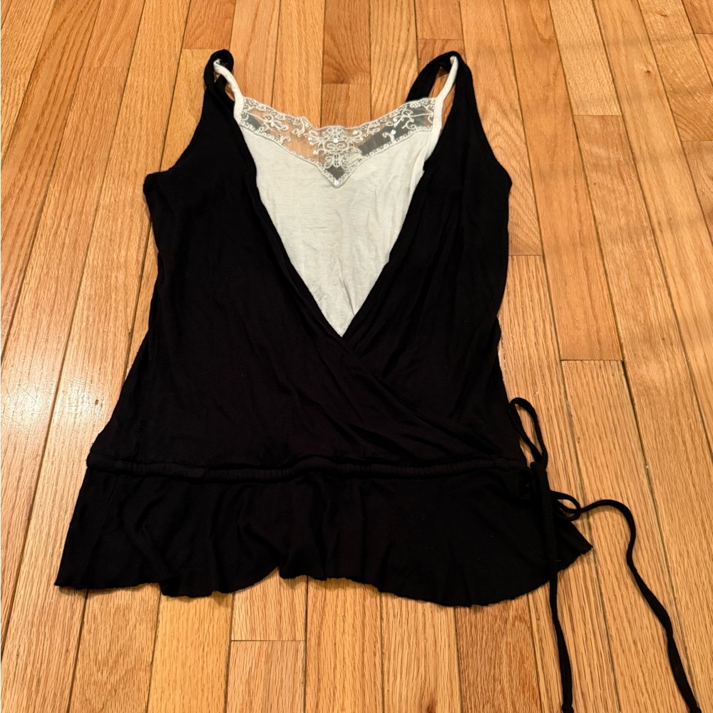 Black Wrap Twofer Tank Top Lace Detail y2k size M